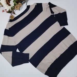 J. Crew Linen Sweater Small Navy Blue/Tan Stripes